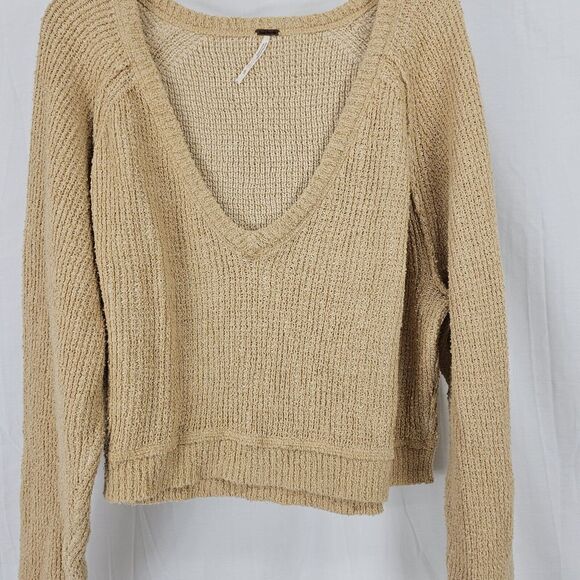 Free People High-low V-neck Sweater In Camel Women's Size Large - Picture 5 of 8